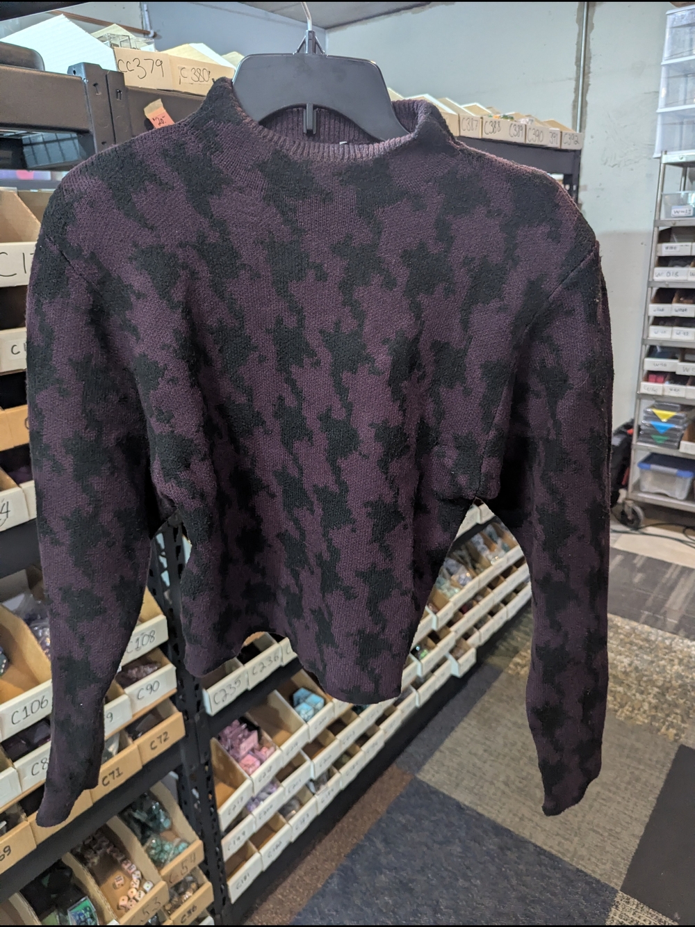 Women's Houndstooth Crewneck Sweater - Purple/Black